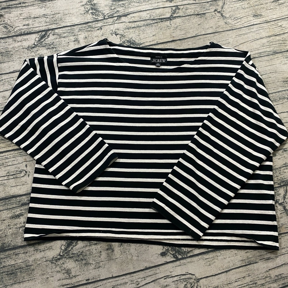 J Crew Classic Mariner Cloth Boatneck T-Shirt in‎ Black Stripe 2XL Cropped Fit